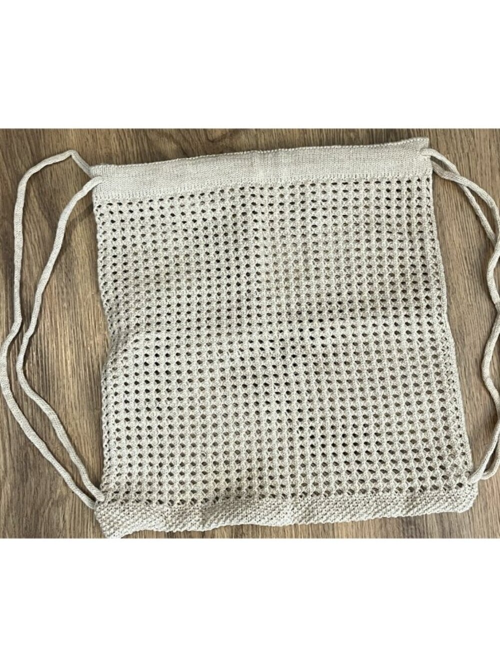 Ladies Beige Crocheted Backpack Drawstring Bag Purse Boho Hippie Casual New - Picture 2 of 4
